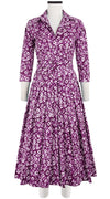Audrey Dress #4 Shirt Collar 3/4 Sleeve Midi Length Cotton Stretch (Shibori Blooom)