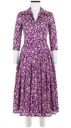 Audrey Dress #4 Shirt Collar 3/4 Sleeve Midi Length Cotton Musola (Shibori Blooom)