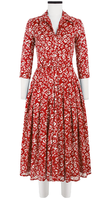 Audrey Dress #4 Shirt Collar 3/4 Sleeve Midi Length Cotton Musola (Shibori Blooom)