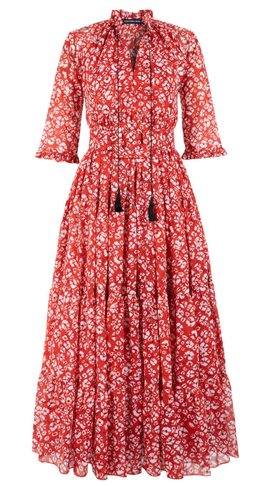 Eden Dress Crew Neck 3/4 Sleeve with Hamilton Belt Maxi Length Cotton Musola (Shibori Blooom)