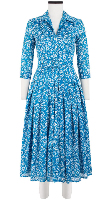 Audrey Dress #4 Shirt Collar 3/4 Sleeve Midi Length Cotton Musola (Shibori Blooom)