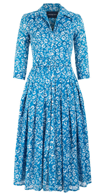 Audrey Dress #4 Shirt Collar 3/4 Sleeve Midi Length Cotton Musola (Shibori Blooom)