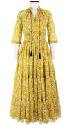 Eden Dress Crew Neck 3/4 Sleeve with Hamilton Belt Maxi Length Cotton Musola (Shibori Blooom)