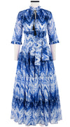 Eden Dress Crew Neck 3/4 Sleeve with Hamilton Belt Maxi Length Cotton Musola (Shibori Chevron)