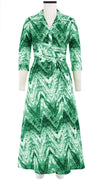 Olivia Dress Shirt Collar 3/4 Sleeve Midi Plus Length Cotton Stretch (Shibori Chevron)