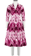 Audrey Dress #1 Shirt Collar 3/4 Sleeve Long Length Cotton Stretch (Shibori Chevron)