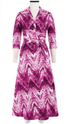 Olivia Dress Shirt Collar 3/4 Sleeve Midi Plus Length Cotton Stretch (Shibori Chevron)