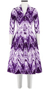 Audrey Dress #1 Shirt Collar 3/4 Sleeve Long Length Cotton Stretch (Shibori Chevron)