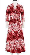Olivia Dress Shirt Collar 3/4 Sleeve Midi Plus Length Cotton Stretch (Shibori Chevron)