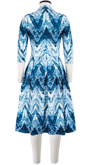 Audrey Dress #1 Shirt Collar 3/4 Sleeve Long Length Cotton Stretch (Shibori Chevron)