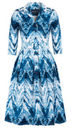 Audrey Dress #1 Shirt Collar 3/4 Sleeve Long Length Cotton Stretch (Shibori Chevron)