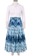 Emma Skirt Midi Length Cotton Musola (Shibori Chevron)