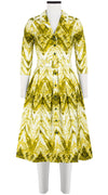 Audrey Dress #1 Shirt Collar 3/4 Sleeve Long Length Cotton Stretch (Shibori Chevron)