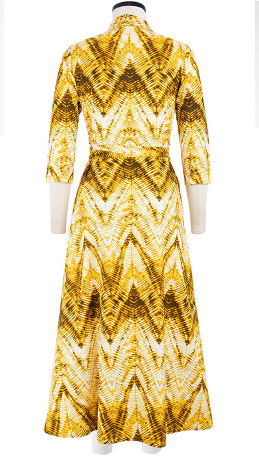 Olivia Dress Shirt Collar 3/4 Sleeve Midi Plus Length Cotton Stretch (Shibori Chevron)