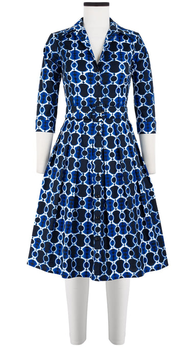 Audrey Dress #1 Shirt Collar 3/4 Sleeve Cotton Stretch (Shibori Chinami Small)