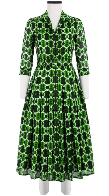 Audrey Dress #4 Shirt Collar 3/4 Sleeve Midi Length Cotton Musola (Shibori Chinami Small)