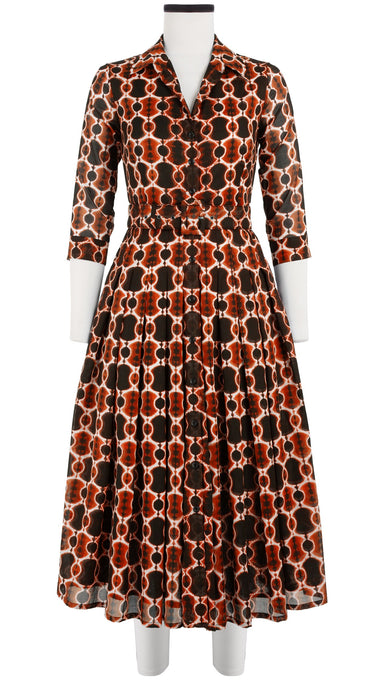 Audrey Dress #4 Shirt Collar 3/4 Sleeve Midi Length Cotton Musola (Shibori Chinami Small)
