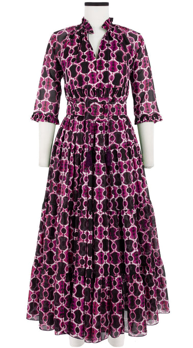 Eden Dress Crew Neck 3/4 Sleeve with Hamilton Belt Maxi Length Cotton Musola (Shibori Chinami Small)