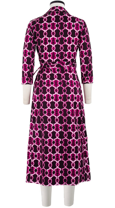 Hepburn Dress Shirt Collar 3/4 Sleeve Midi Length Cotton Stretch (Shibori Chinami Small)