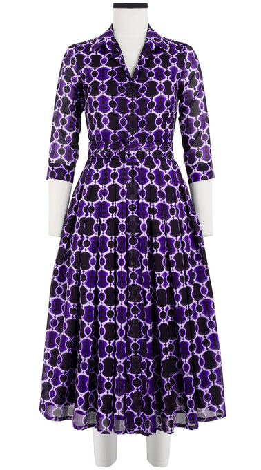 Audrey Dress #4 Shirt Collar 3/4 Sleeve Midi Length Cotton Musola (Shibori Chinami Small)