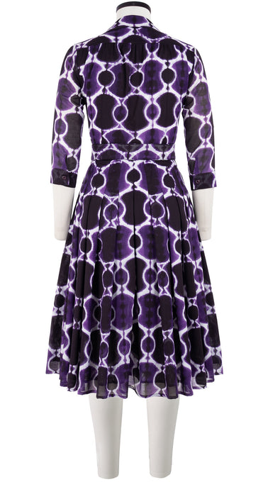 Audrey Dress #4 Shirt Collar 3/4 Sleeve Long Length Cotton Musola (Shibori Chinami)