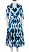 Zeller Dress Shirt Collar 3/4 Sleeve Midi Length Cotton Musola (Shibori Rhombus)