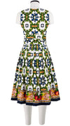 Florance Dress Crew Neck Sleeveless Long Length Cotton Stretch (Sicilian Ceramic Tile Border)