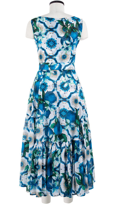Amanda Dress Boat Neck Sleeveless Midi Plus Length Cotton Musola (Sicilian Lemon All Over)