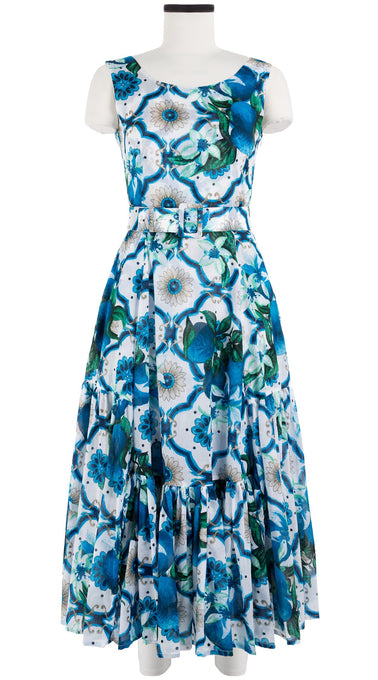 Amanda Dress Boat Neck Sleeveless Midi Plus Length Cotton Musola (Sicilian Lemon All Over)