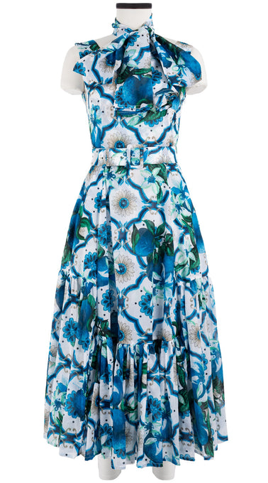 Amanda Dress Boat Neck Sleeveless Midi Plus Length Cotton Musola (Sicilian Lemon All Over)