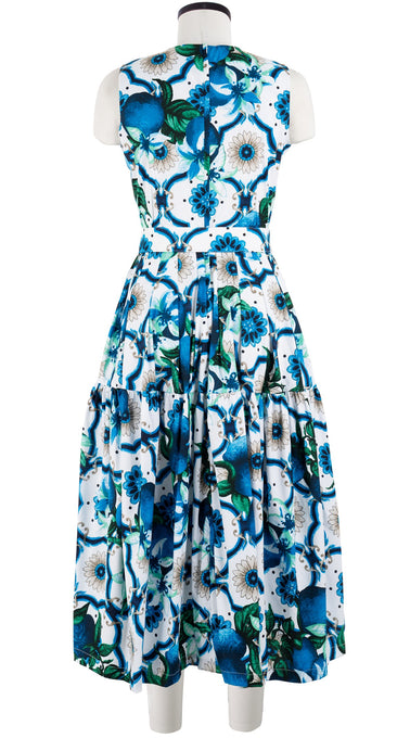 Rose Dress Crew Neck Sleeveless Midi Length Cotton Stretch (Sicilian Lemon All Over)
