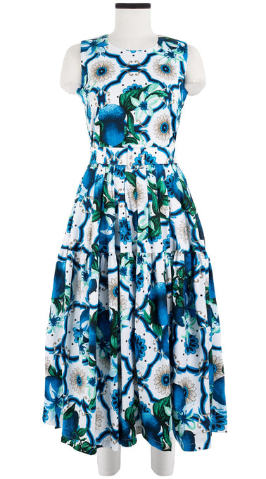 Rose Dress Crew Neck Sleeveless Midi Length Cotton Stretch (Sicilian Lemon All Over)