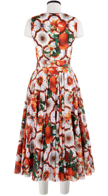 Aster Dress Round Neck Sleeveless Midi Length Cotton Musola (Sicilian Lemon All Over)
