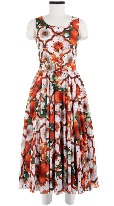 Aster Dress Round Neck Sleeveless Midi Length Cotton Musola (Sicilian Lemon All Over)