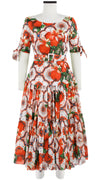 Emma Dress Boat Neck 1/2 Tie Sleeve Midi Length Cotton Musola (Sicilian Lemon All Over)