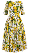 Aster Dress Crew Neck 1/2 Sleeve Midi Length Cotton Musola (Sicilian Lemon All Over)
