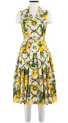 Audrey Dress #4 Shirt Collar Sleeveless Long Length Cotton Musola (Sicilian Lemon All Over)
