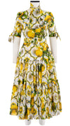 Emma Dress Boat Neck 1/2 Tie Sleeve Midi Length Cotton Musola (Sicilian Lemon All Over)