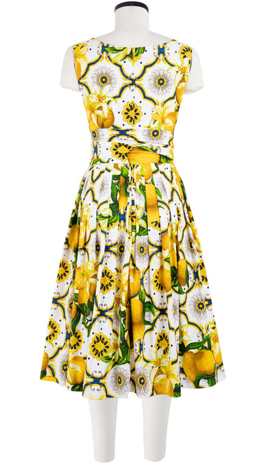 Florance Dress #2 Boat Neck Sleeveless Long Length Cotton Stretch (Sicilian Lemon All Over)