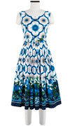 Florance Dress #2 Boat Neck Mini Cap Sleeve Long Length Cotton Stretch (Sicilian Lemon Border)