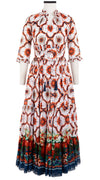 Eden Dress Crew Neck 3/4 Sleeve with Hamilton Belt Maxi Length Cotton Musola (Sicilian Lemon Border)