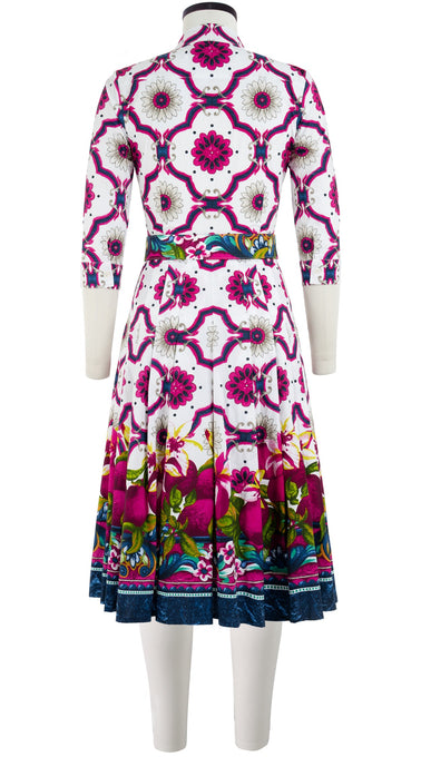 Patricia Dress #2 Shirt Collar 3/4 Sleeve Long Length Cotton Poplin (Sicilian Lemon Border)