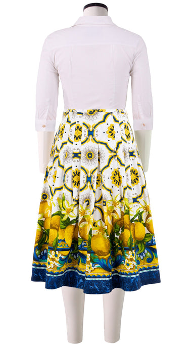 Zelda Skirt Long Length Cotton Stretch (Sicilian Lemon Border)