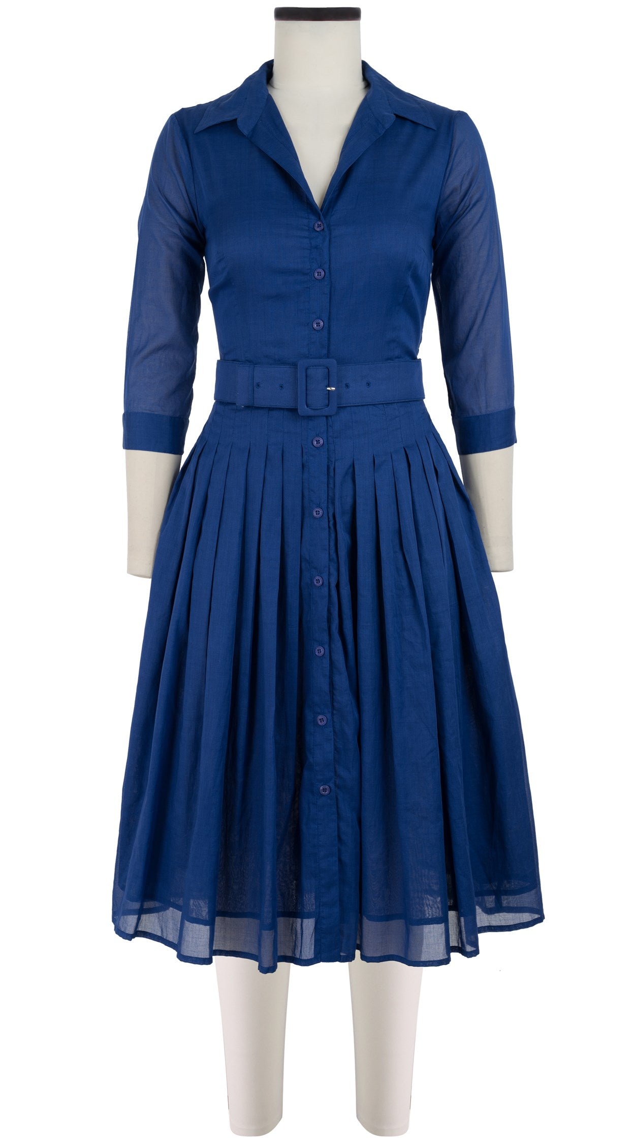 Audrey Dress #4 Shirt Collar 3/4 Sleeve Long Length Cotton Musola_Soli