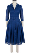 Audrey Dress #4 Shirt Collar 3/4 Sleeve Long Length Cotton Musola_Solid_Admiral Blue