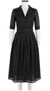 Audrey Dress #1 Shirt Collar 1/2 Sleeve Midi Length Cotton Musola_Solid_Black