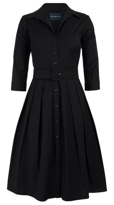 Audrey Dress #1 Shirt Collar 3/4 Sleeve Cotton Stretch_Solid_Black