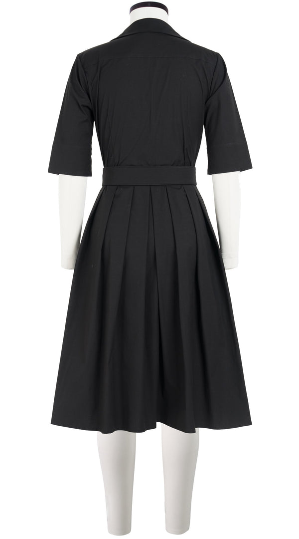 Audrey Dress #1 Shirt Collar Elbow Sleeve Regular +3 Length Cotton Stretch_Solid_Black