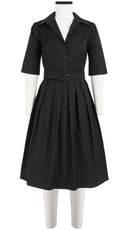 Audrey Dress #1 Shirt Collar Elbow Sleeve Regular +3 Length Cotton Stretch_Solid_Black