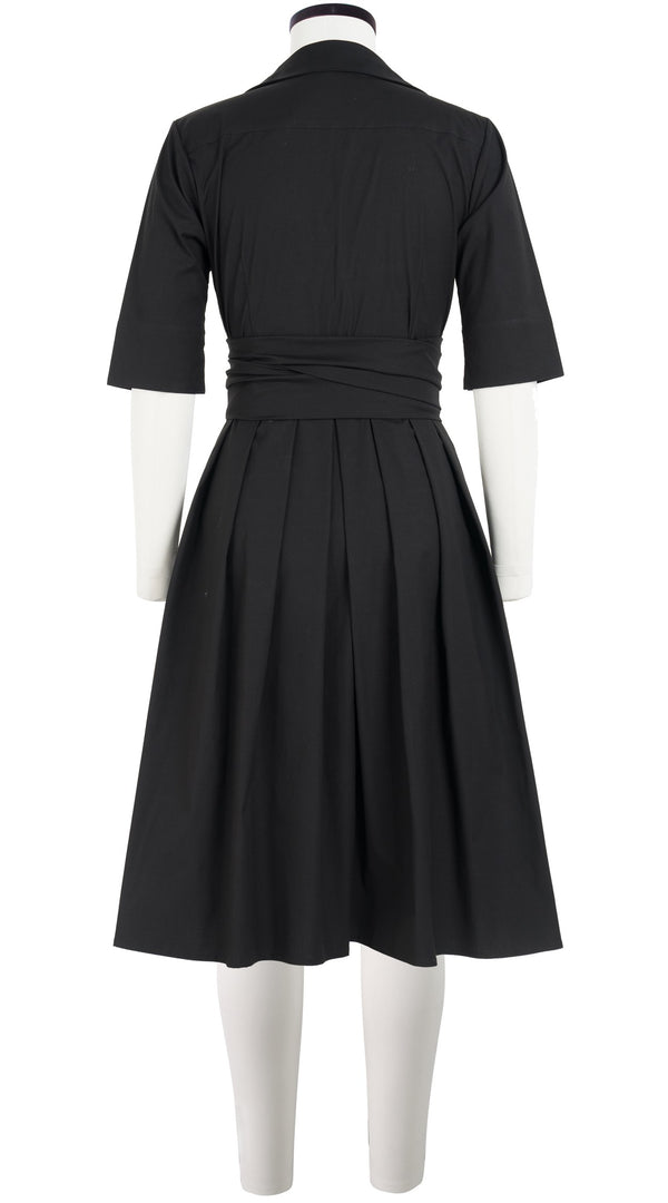 Audrey Dress #1 Shirt Collar Elbow Sleeve Regular +3 Length Cotton Stretch_Solid_Black